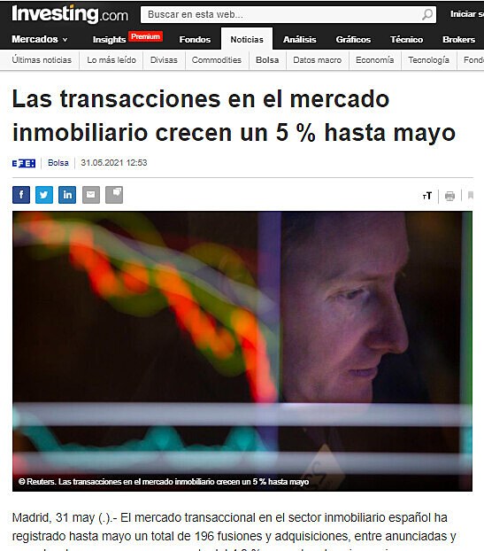 Las transacciones en el mercado inmobiliario crecen un 5 % hasta mayo